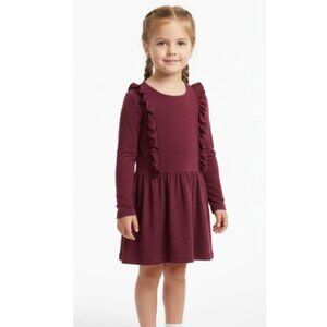 George Girl Old Fashioned Burgundi Red Ruffled Long Sleeve Sweater Dress